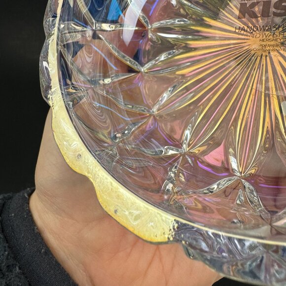 Clear Glass Iridescent Crystal Hershey Kiss Textured Trinket Candy Dish w Lid - Picture 9 of 16